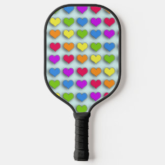 Raquette De Pickleball Poppin Retro Hearts Fun Rainbow Motif