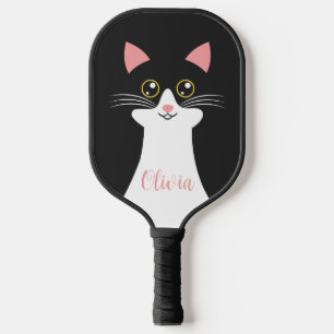 Raquette De Pickleball Portrait de chat noir mignon du milieu du siècle