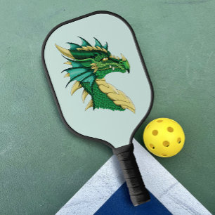 Raquette De Pickleball Portrait de tête de dragon vert émeraude Fantastiq