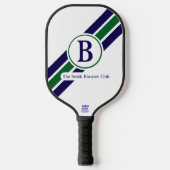 Raquette De Pickleball Préclassique Navy Vert Rayé Monogramme (Recto)
