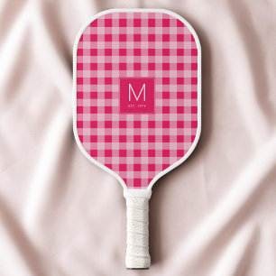 Raquette De Pickleball Préparatoire Gingham Monogramme Rose Chaud Établie