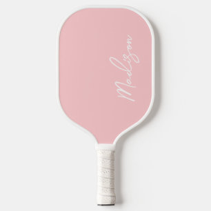 Raquette De Pickleball Preppy Blush Pink Handwritten Script Monogrammed