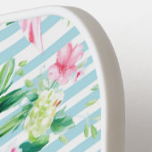 Raquette De Pickleball Preppy Coquette Rose Bows Blue Stripe Monogramme (Détail gauche)