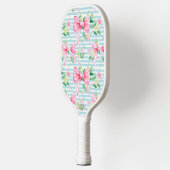Raquette De Pickleball Preppy Coquette Rose Bows Blue Stripe Monogramme (Gauche)