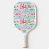 Raquette De Pickleball Preppy Coquette Rose Bows Blue Stripe Monogramme (Recto)