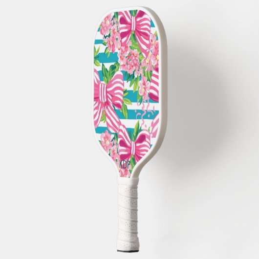 Raquette De Pickleball Preppy Coquette Rose Bows Monogramme (Gauche)