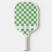 Raquette De Pickleball Preppy Green and White Checkerboard Custom Name (Verso)