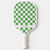 Raquette De Pickleball Preppy Green and White Checkerboard Custom Name (Recto)