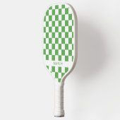 Raquette De Pickleball Preppy Green and White Checkerboard Custom Name (Gauche)