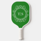 Raquette De Pickleball Preppy Green Ornate Classic Monogram (Recto)