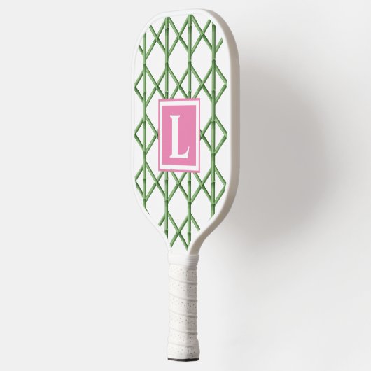 Raquette De Pickleball Preppy Green Trellis Bamboo Motif Monogramme (Gauche)