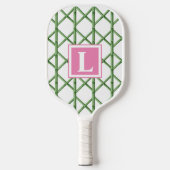 Raquette De Pickleball Preppy Green Trellis Bamboo Motif Monogramme (Recto)