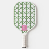 Raquette De Pickleball Preppy Green Trellis Bamboo Petit Monogramme Motif (Verso)