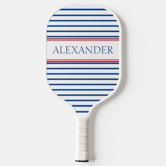 Raquette De Pickleball Preppy Nautical Stripes et Ancre Personnalisé (Verso)