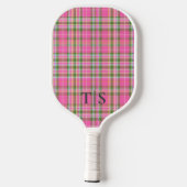 Raquette De Pickleball Preppy Pink Plaid Monogram Girly Tartan (Verso)