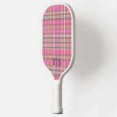 Raquette De Pickleball Preppy Pink Plaid Monogram Girly Tartan (Gauche)
