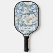 Raquette De Pickleball Pretty Blue Magnolia and Peony Personalized (Verso)