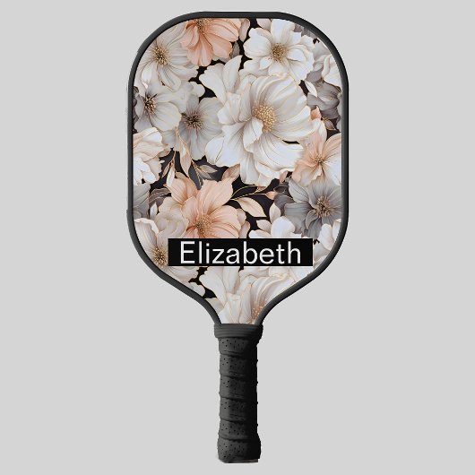 Raquette De Pickleball Pretty Peach and White Peony Personalized