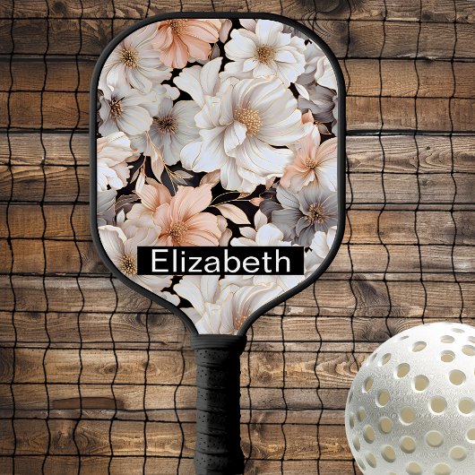 Raquette De Pickleball Pretty Peach and White Peony Personalized