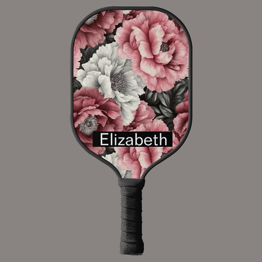 Raquette De Pickleball Pretty Pink and White Peony Personalized