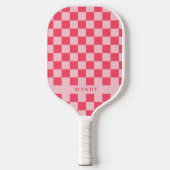 Raquette De Pickleball Pretty Pink Chic Checkerboard Custom Name (Recto)