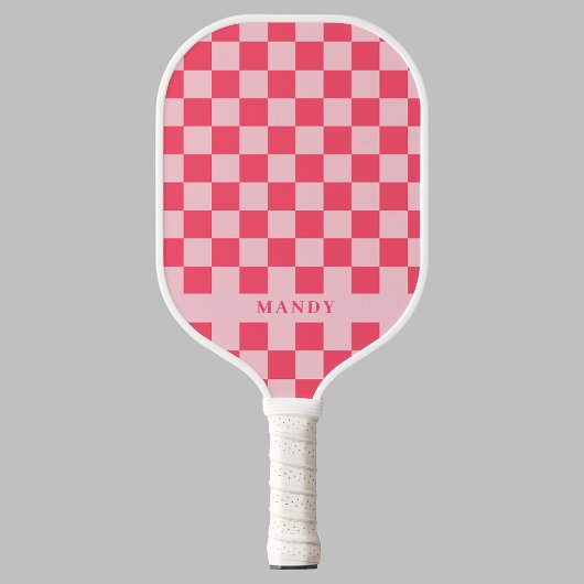 Raquette De Pickleball Pretty Pink Chic Checkerboard Custom Name