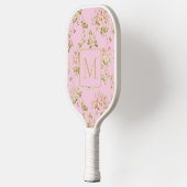 Raquette De Pickleball Pretty Pink Floral custom monogram ladies (Gauche)