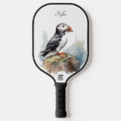 Raquette De Pickleball Puffin sur une aquarelle rocheuse, personnalisé (Recto)
