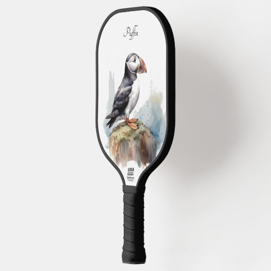 Raquette De Pickleball Puffin sur une aquarelle rocheuse, personnalisé (Gauche)
