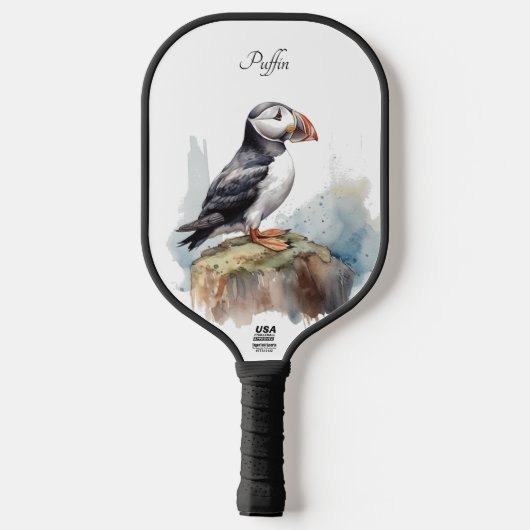 Raquette De Pickleball Puffin sur une aquarelle rocheuse, personnalisé (Verso)