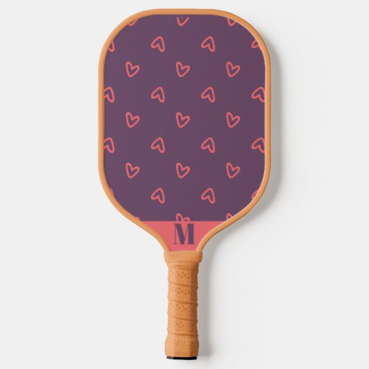 Raquette De Pickleball Purple avec Coeurs roses Monogramme moderne (Verso)