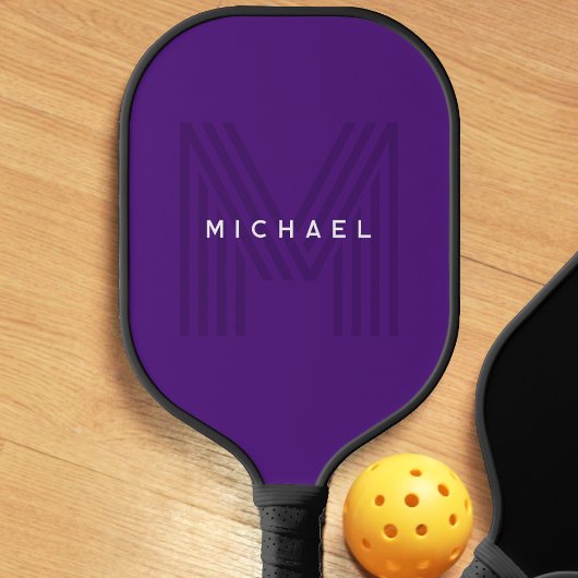 Raquette De Pickleball Purple Simple Nom Moderne Monogramme