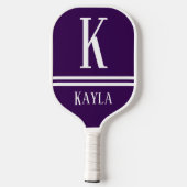 Raquette De Pickleball Purple & White Striped Monogram Name (Verso)