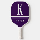 Raquette De Pickleball Purple & White Striped Monogram Name (Recto)