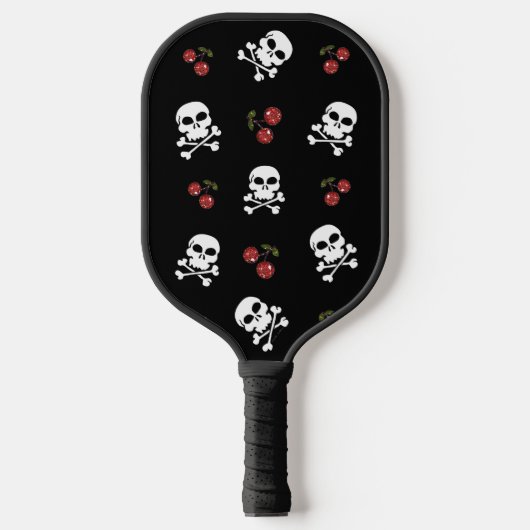 Raquette De Pickleball RAB Rockabilly Skuls et Cerises sur Noir (Recto)