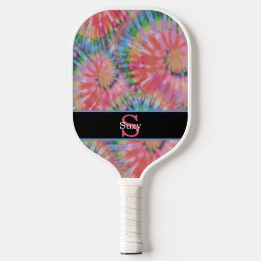 Raquette De Pickleball Rainbow Tie Dye Hippie Motif initial Monogramme (Recto)