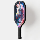 Raquette De Pickleball Rainbow Unicorn Head Nom personnalisé Texte (Gauche)