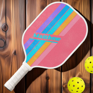 Raquette De Pickleball Rayé Sunrise Néon des Années 80 avec Nom en Distre