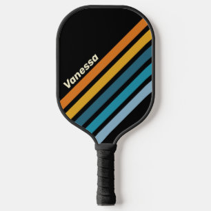 Raquette De Pickleball Rayure Angulaire Arc-en-ciel Noir avec Nom