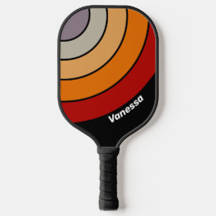 Raquette De Pickleball Rayure de cercle arc-en-ciel ambiance rétro avec n