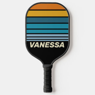 Raquette De Pickleball Rayure d'horizon de arc-en-ciel noir avec nom