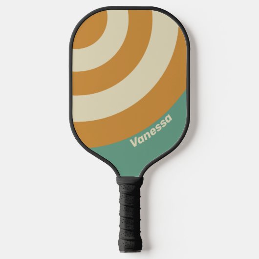 Raquette De Pickleball Rayure Rétro Moss Circle avec Nom (Recto)