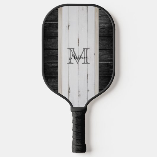 Raquette De Pickleball Rayure verticale en bois rustique noir blanc (Recto)