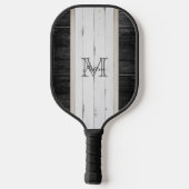 Raquette De Pickleball Rayure verticale en bois rustique noir blanc (Verso)