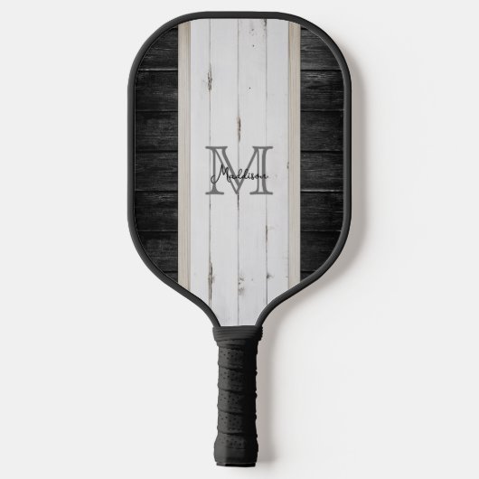 Raquette De Pickleball Rayure verticale en bois rustique noir blanc (Verso)