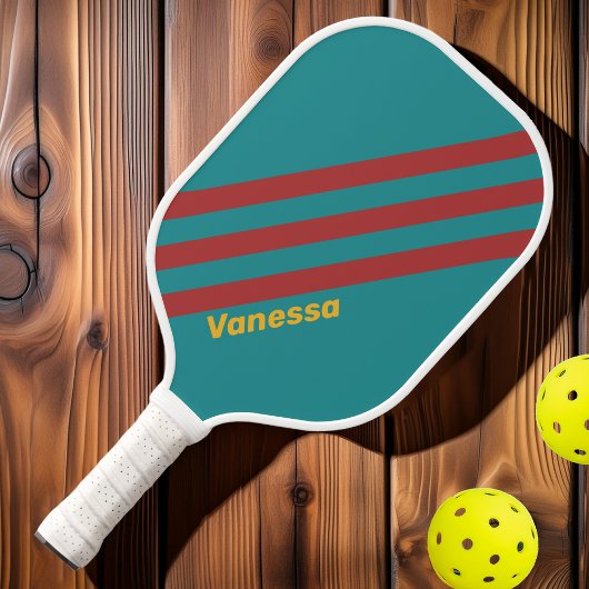 Raquette De Pickleball Rayures de récif rubis avec nom