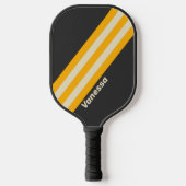 Raquette De Pickleball Rayures de soleil noir rétro avec nom (Recto)