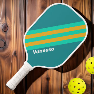 Raquette De Pickleball Rayures des mers ensoleillées avec nom