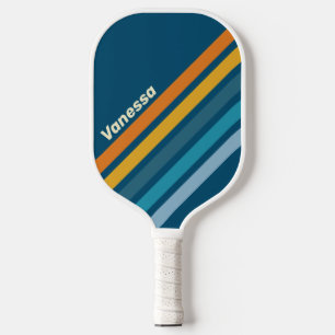 Raquette De Pickleball Rayures en angle avec nom sous soleil bleu