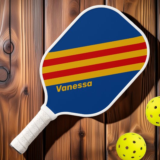 Raquette De Pickleball Rayures rétro chaleureuses avec nom